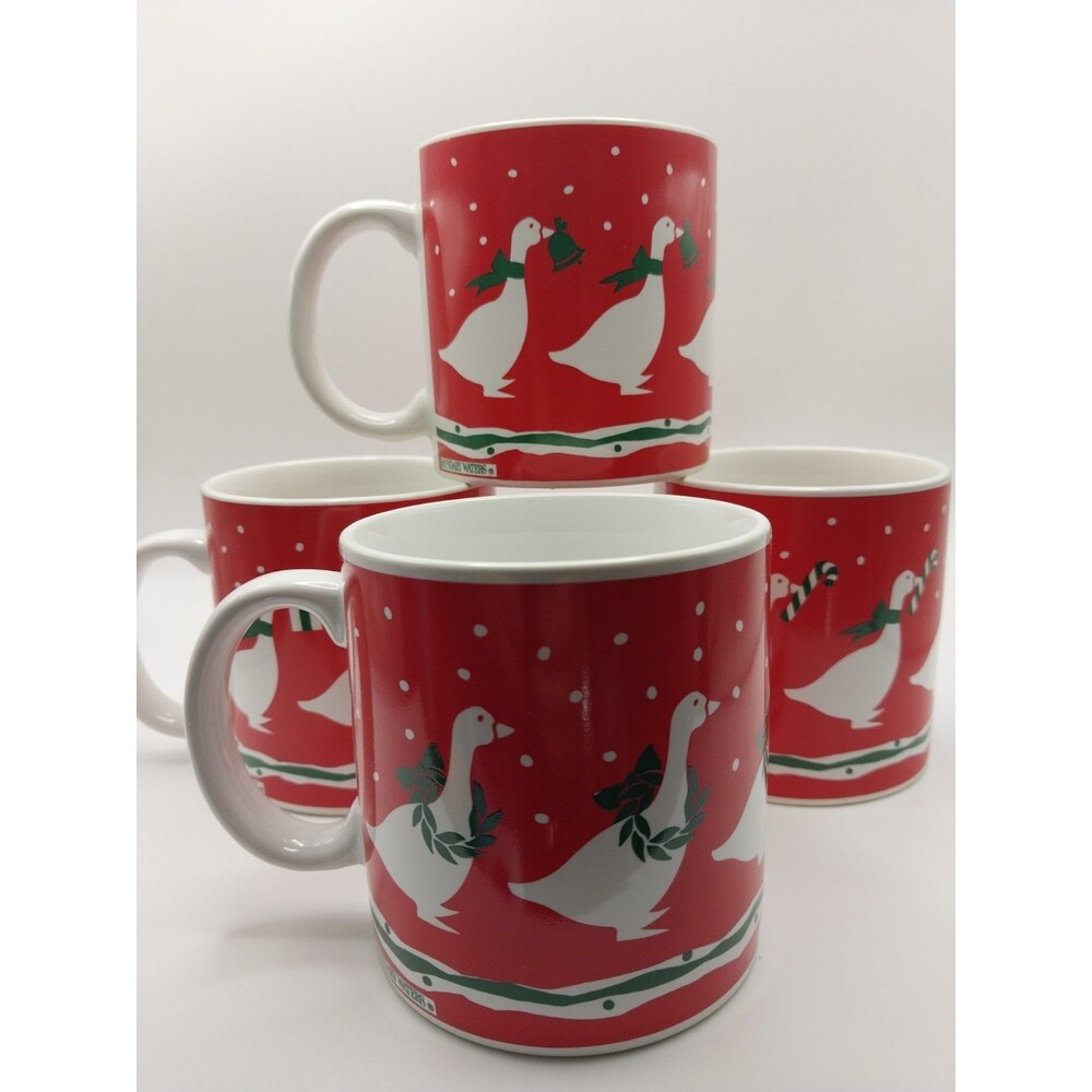 Boundary Waters Christmas Goose Geese 10oz Mug Set 4Pc Vtg 1987 Japan New In Box